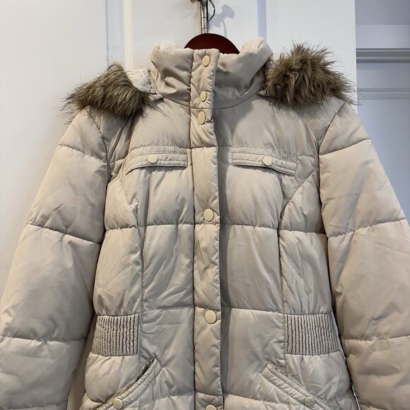 Vintage Rare Esprit Women’s MED Puffer Parka Jacket Removable Hood Faux Fur Y2K - Picture 5 of 14